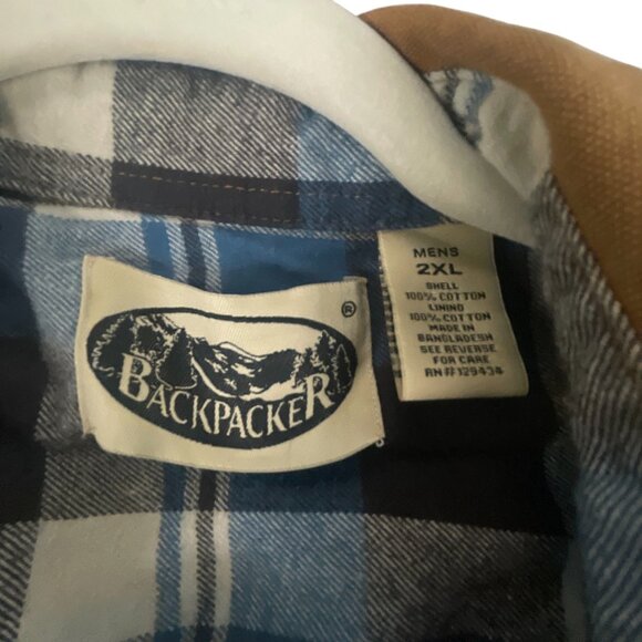 Backpacker Men's Canvas Plaid Flannel Button-Up Jacket 2XL Brown Cotton Outdoor - Picture 2 of 8